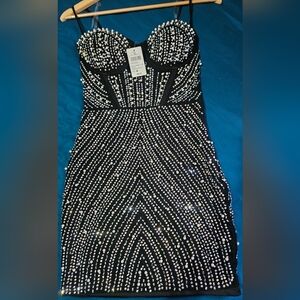 Windsor Black Crystal-Embellished Strapless Mini Dress